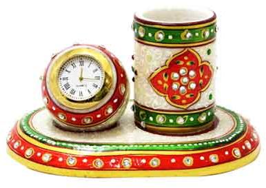 Marble Decorative Watch and Pen Stand Set