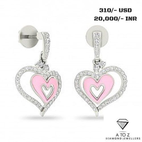 Pink Heart Shaped Diamond Earrings