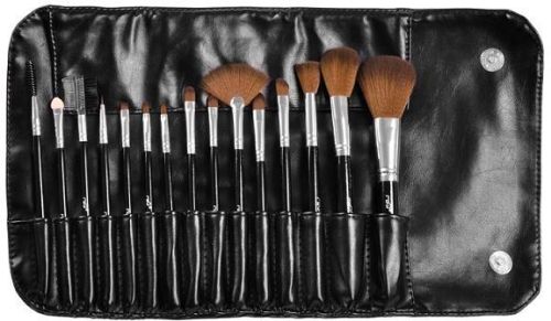 Black Cosmetic Synthetic 15 Piece Brush Set Goat Hair Brushing
