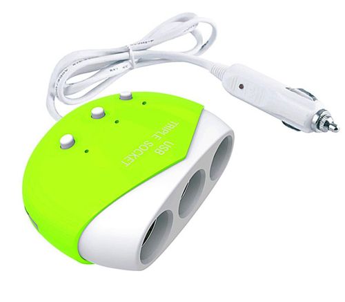 3 Socket Dual USB Car Charger Adapter Cigarette Lighter Charger