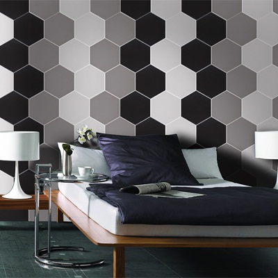 White Black Grey Hexagon Artistic Tile Porcelain Tile Pure Color Tile