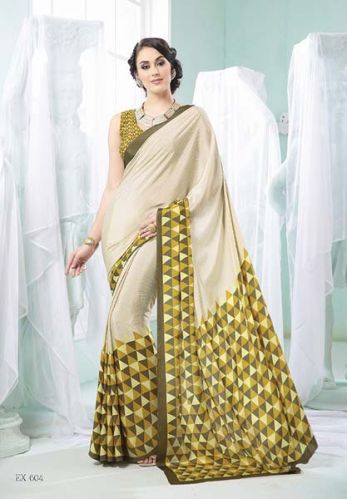 Radhika Fibers Olive and Beige Color Crape Silk Saree With Blause