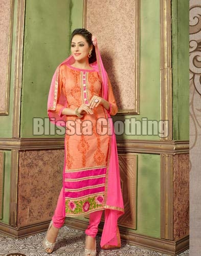 Chanderi Orange Designer Suit