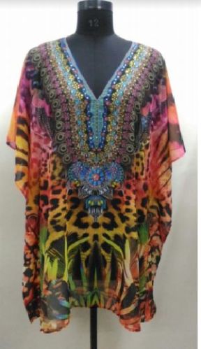 Georgette Printed Short Kaftan, Size : L, XL, XXL