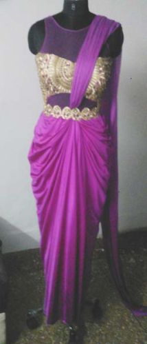 KRIations Zari Work Ready To Wear Saree, Gender : Female