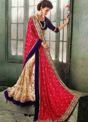 Latest Stylish Georgette Designer Saree With Gold Color - 9437