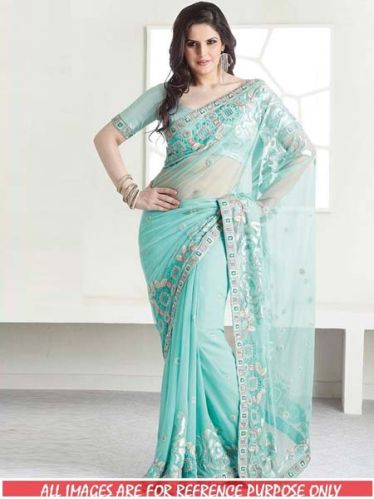 Georgette Designer Saree With Sea Green Color