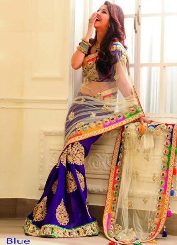 Net Designer Saree With Blue Color