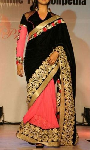 Velvet Designer Saree With Pink Color, Gender : Female