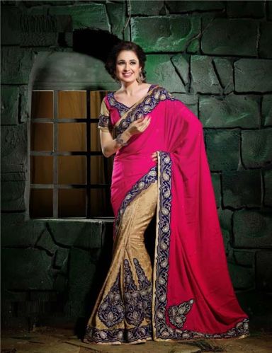 Stylish Jacquard Designer Saree With Beige and Pink Color - 9276