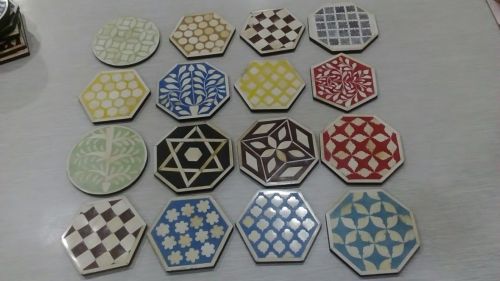 BONE & RESIN COMBINED INLAY CRAFTED IKKAT PRINT COASTERS