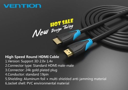 Vention HDMI Cable (Gold Plated), Packaging Type : Black & Blue