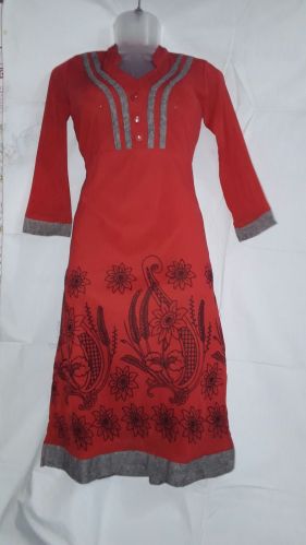 Cotton Red Printed Kurti, Size : XS, M, L, XL