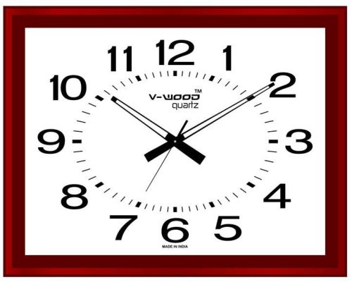 V-WOOD Reactangular Wooden Office Wall Clock (VQ-7027), For Home, Overall Dimension : 18 Inch X 24 Inch