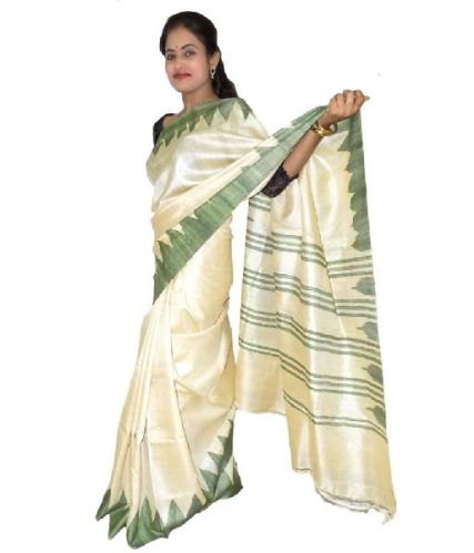 Cream Color Tussar Silk Saree