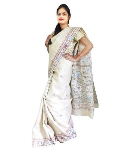 Cream Tussar Silk Saree