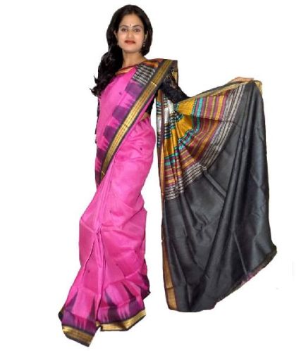 Pink Tussar Silk Saree