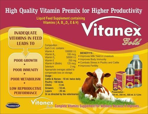 Vitanex-Gold Vitanex Gold Feed Supplement, Packaging Type : Packed In Aluminium Bottle