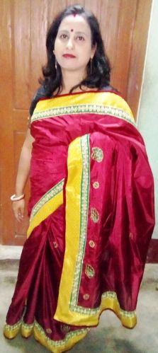 Pushpa Fashion Red Kanji Pattu Saree, Age Group : 35-45