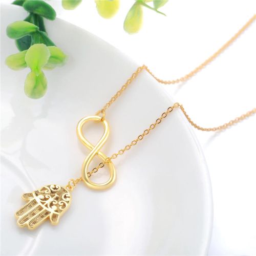 18K Gold And Silver Infinity With Hamsa Hand Necklace N-0293