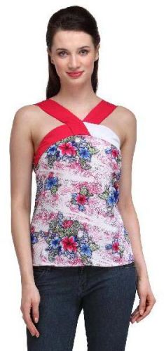 Women Top Halter Neck Sleeve Less Floral Print Ladies Tops