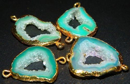 Light Green Window Druzy Bezel Set Connectors