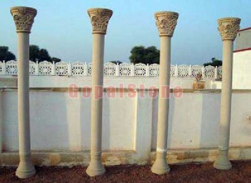 Sandstone Polished Stone Pillars, For Garden Decoration, Residential, Elevation, Pattern : Plain, Printed