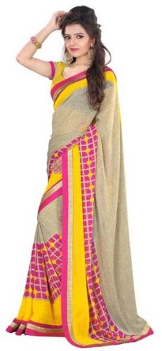 Coffee Coloured Marble Chiffon Checkered Saree