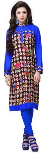 Daily Wear Blue Coloured Viscose Stitched Printed Kurti