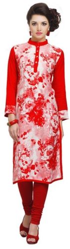 Red Coloured Viscose Stitched Kurti, Size : M, XL, XXL