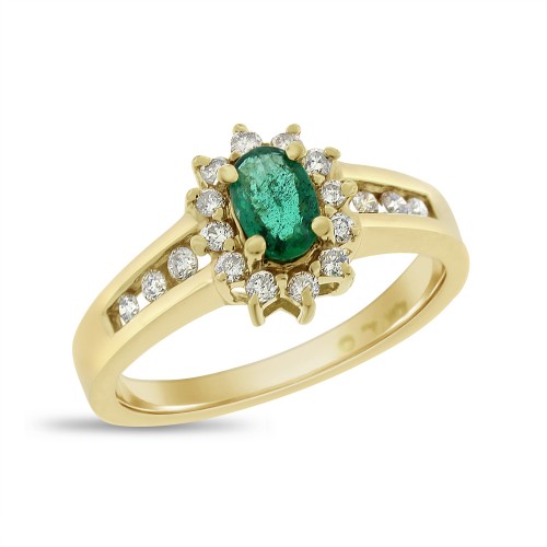 Emerald Halo Fancy Ring, Shape : Round Brilliants