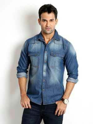 Long Sleeve Cotton Mens Denim Shirts, For Anti-Shrink, Eco-Friendly, Quick Dry, Size : XL, L