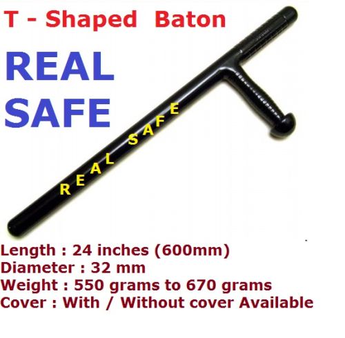 REAL SAFE Heavy Plastic T Shaped Baton, For Riot Control, Color : Black