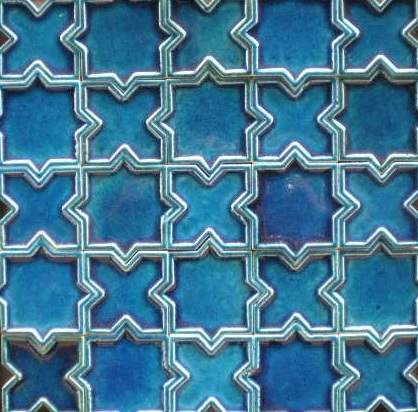 Decorative Ceramic Handmade Tile Star Cross Turquoise Blue