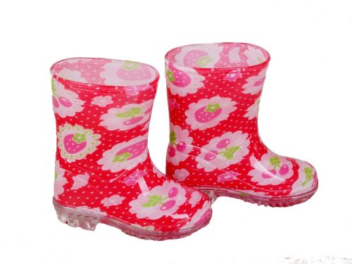 RB-1001 RED FRUIT PRINT PVC VINYL TODDLER RAIN BOOTS