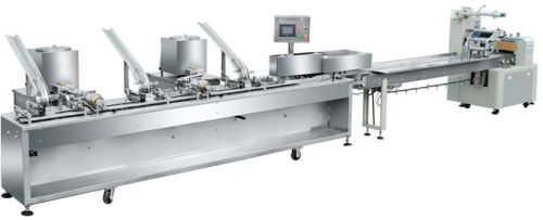 Biscuit Sandwiching Machine Connected To Packing Machie