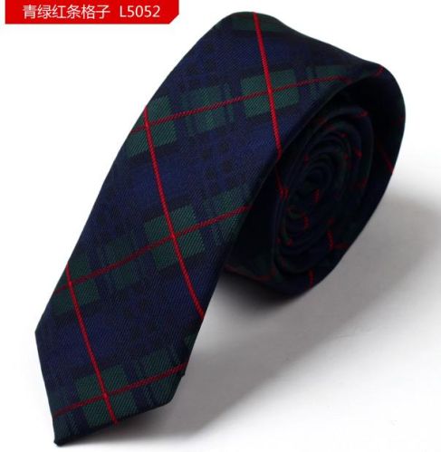 Dark Blue and Green With Red Grid Polyester Woven Neck Tie