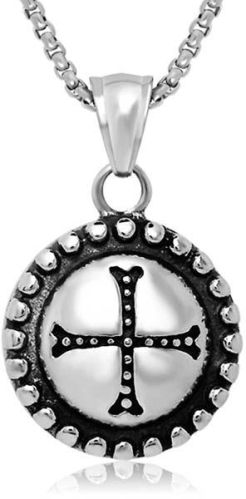 Delicate Retro Circular Shape With Cross Titanium Pendants