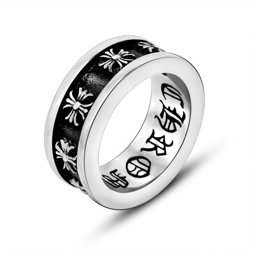 Retro Style Roman Character Corroded Inner Titanium Ring