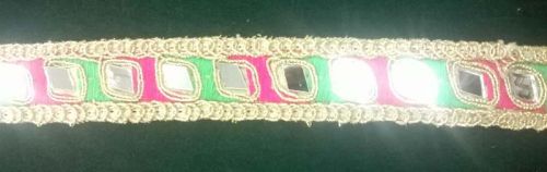 Cotton Mirror Work Laces, For Fabric Use, Pattern : Embroidered