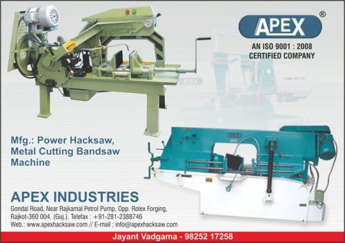 Apex Power Hacksaw Machine, Certification : Iso
