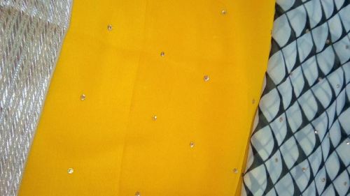 YELLOW, DESIGNER WEDDING STONE-STUDDED PURE GEORGETTE SAREE