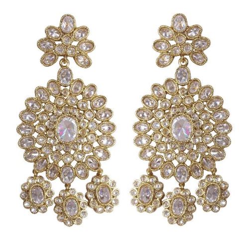 Indian Beautiful Antique Gold Polished With White Stone Earrings