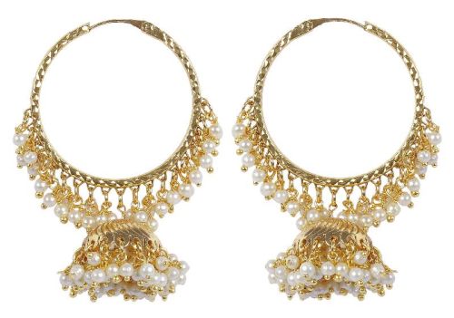 Indian Style Traditional Fashion Pearls With Jhumki Polki Earrings (6031)