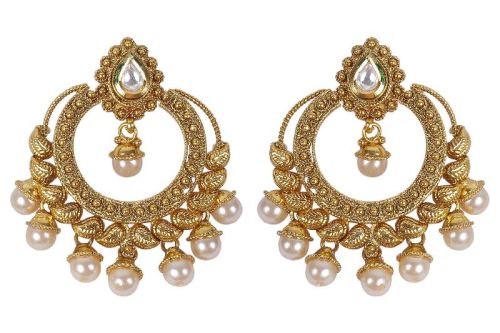 Indian Traditional GoldPlated Pearl Drop Earrings For Women