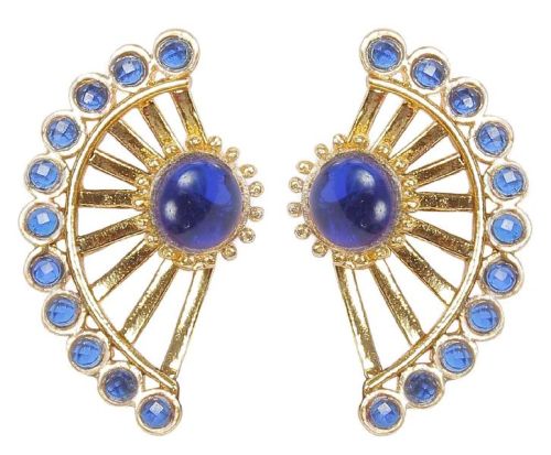 Indian Traditional Style Ear Cuff Blue Color Crystal Earrings For Girls