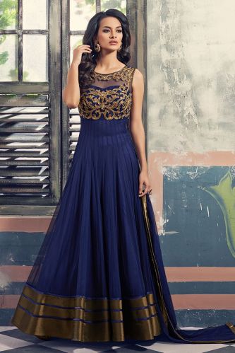 Patel Marketers Royal Blue Five Star Net Desiner Salwar Suit pm-7
