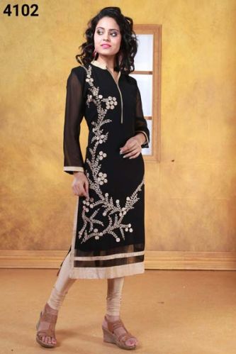 Georgette Full Sleeve Ladies Kurti, Color : Black