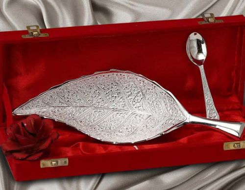 Silver Leaf Tray & Spoon Set