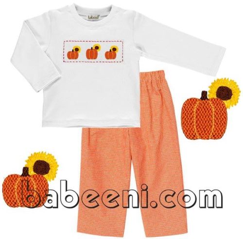 Cute Sunflower and Pumpkin Smocked Set For Boy - BC 556